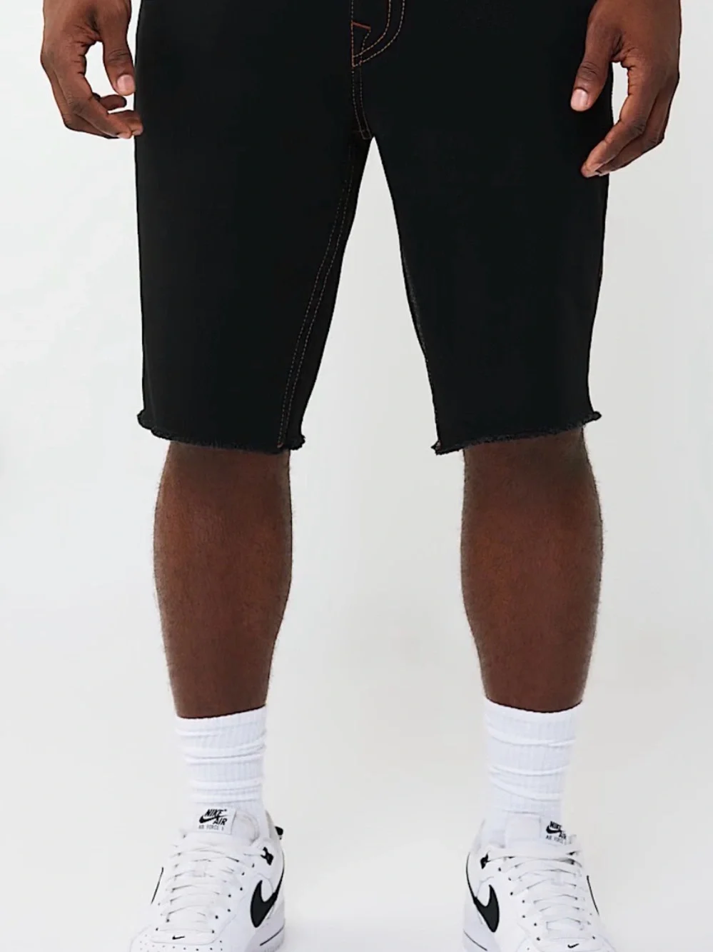 True Religion Black Denim Frayed Hem Shorts